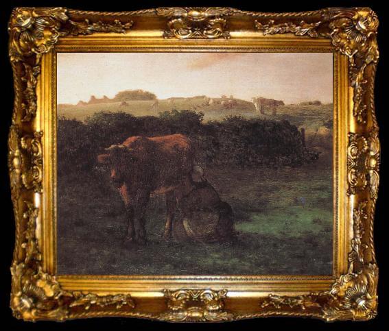 framed  Jean Francois Millet Peasant shove milk, ta009-2